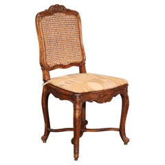 Fine French Louis XV Walnut Cane Side Chair with Stretcher, Circa 1890