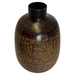 Brown Patterned Metal Vase, India, Contemporary