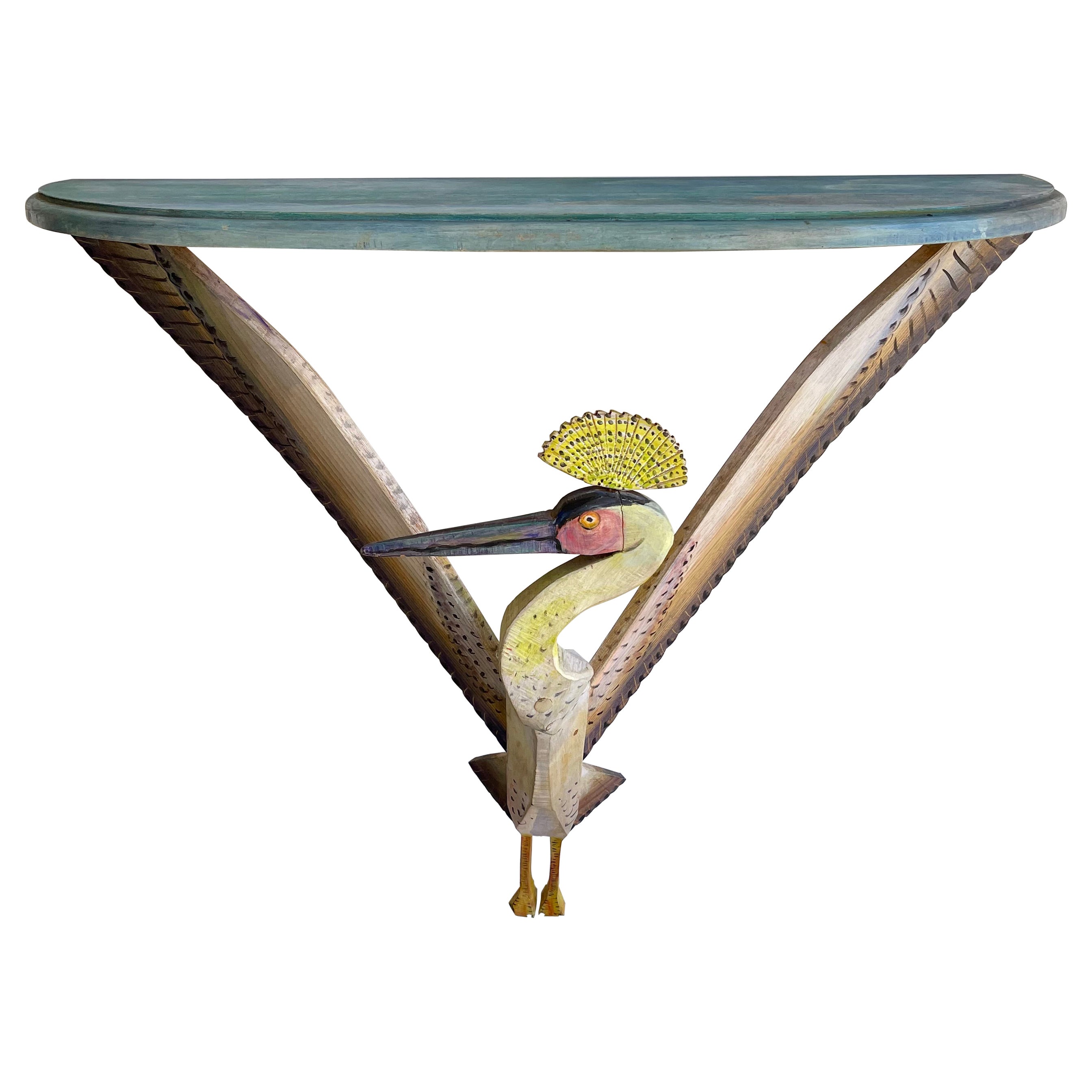 Bird Console Painted Wood by Gérard Rigot, France, 1980s