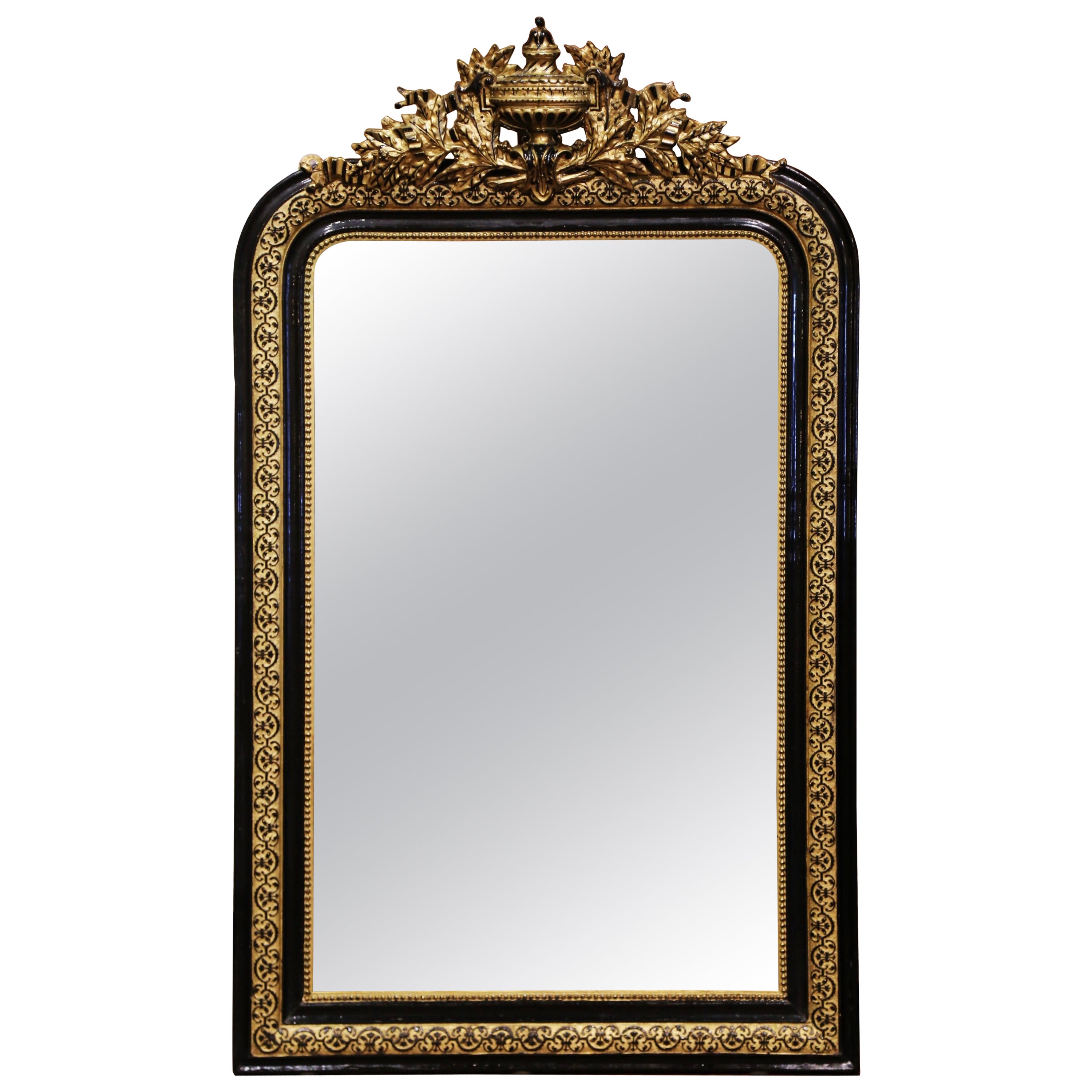 19th Century Louis Philippe Carved Two-Tone Blackened and Gilt Wall Mirror