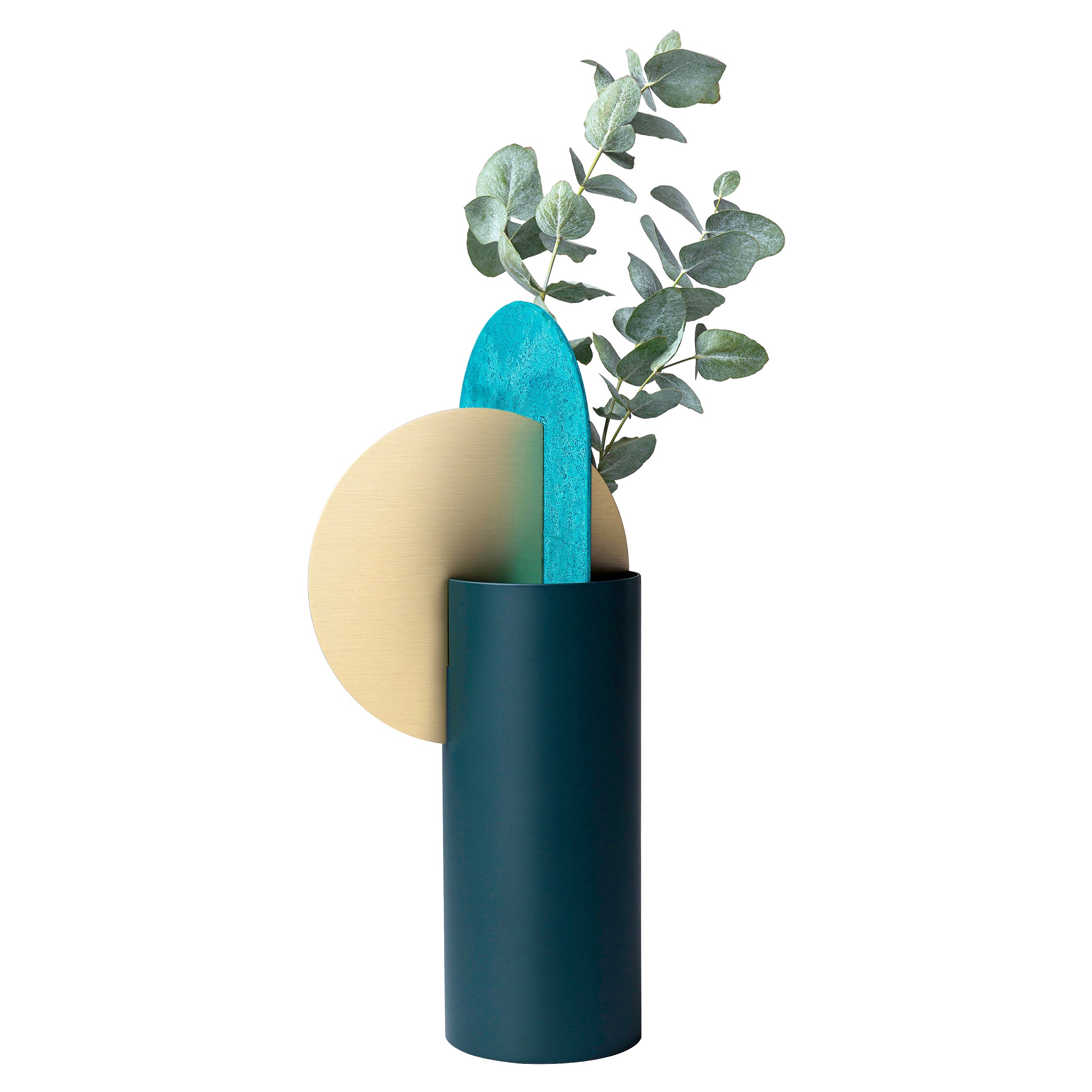 Limited Edition Modern Vase Yermilov CSL4 by NOOM in Oxidized Brass and Steel