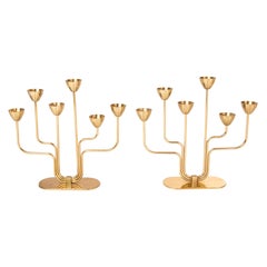 Gunnar Ander for Ystad Metall Brass Candle Holders Candelabras