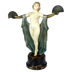 Art Deco Fan Dancer Sculpture by Suteur