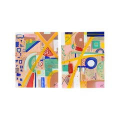 Amanda Pendarvis Abstract Mixed Media Diptych on Canvas, "Mod Disposition" 2021