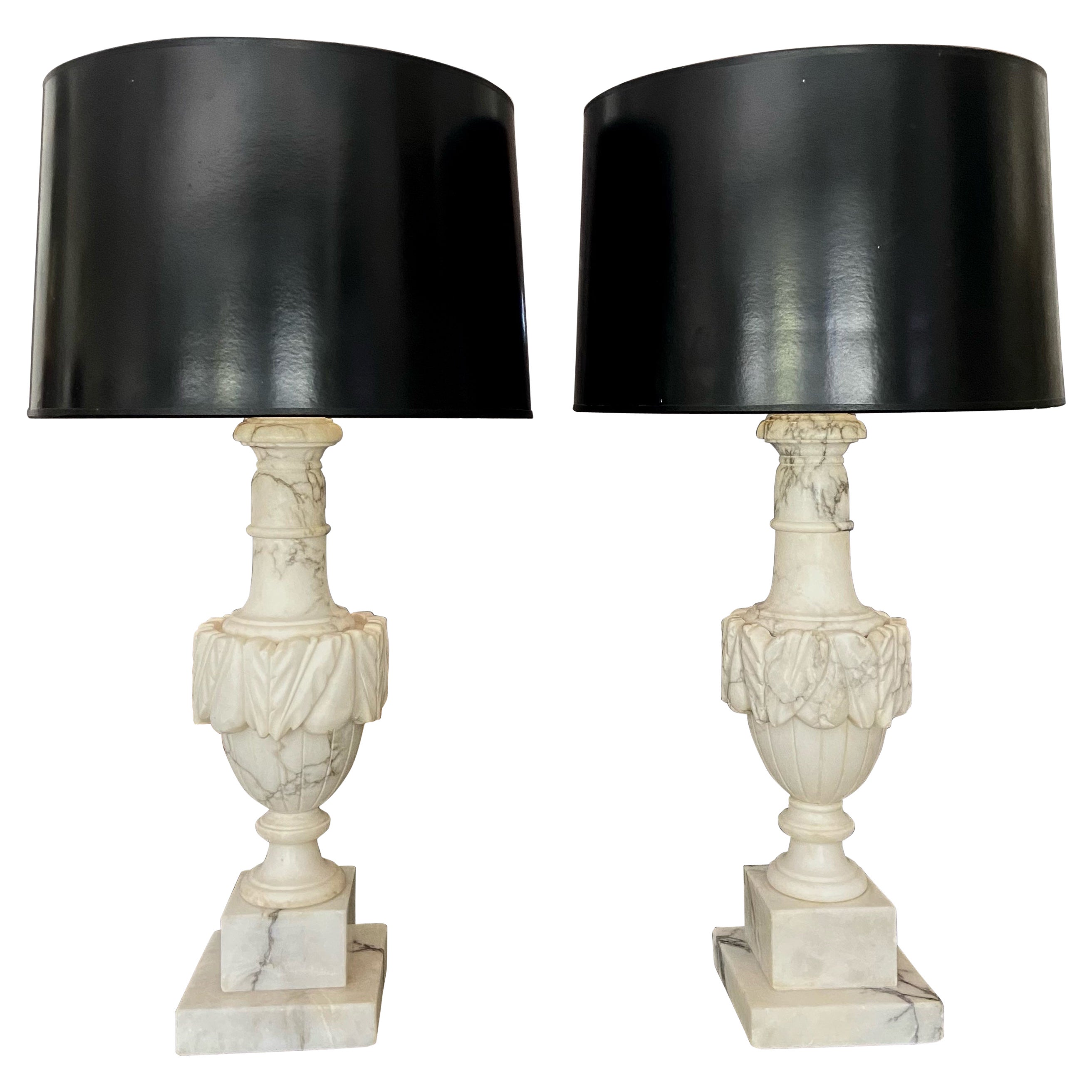 Pair Italian Urn Neoclassic Alabaster Table Lamps