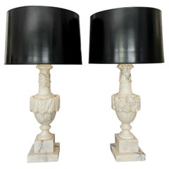 Pair Italian Urn Neoclassic Alabaster Table Lamps