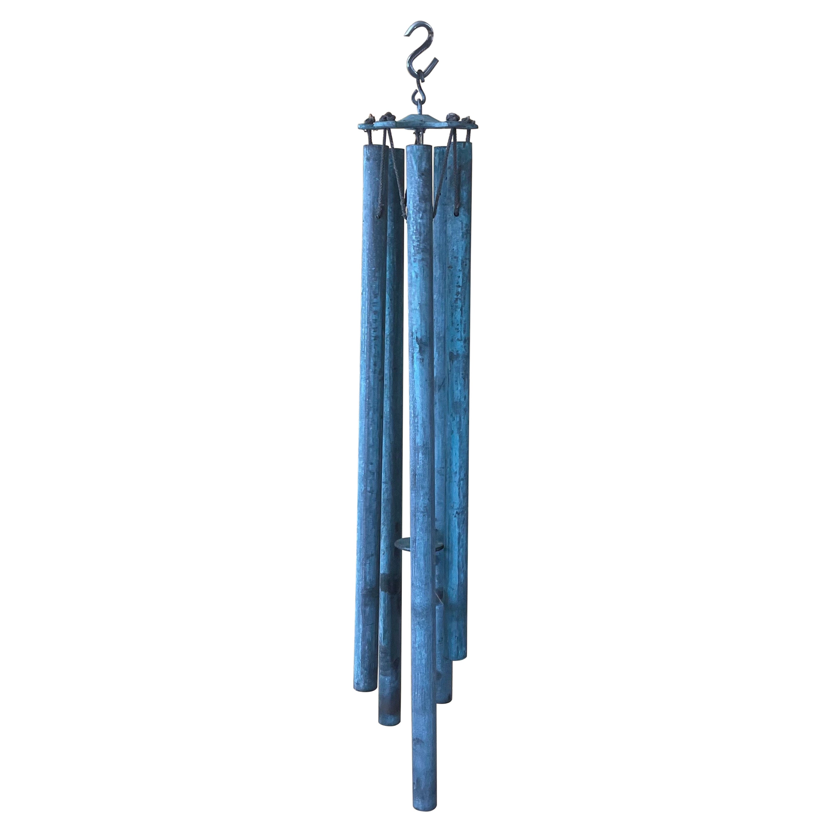 Extra Long Patinated Bronze Wind Chimes in the Style of Walter Lamb