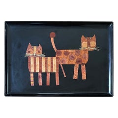 Retro Inlaid Wood Cats Tray by Couroc California