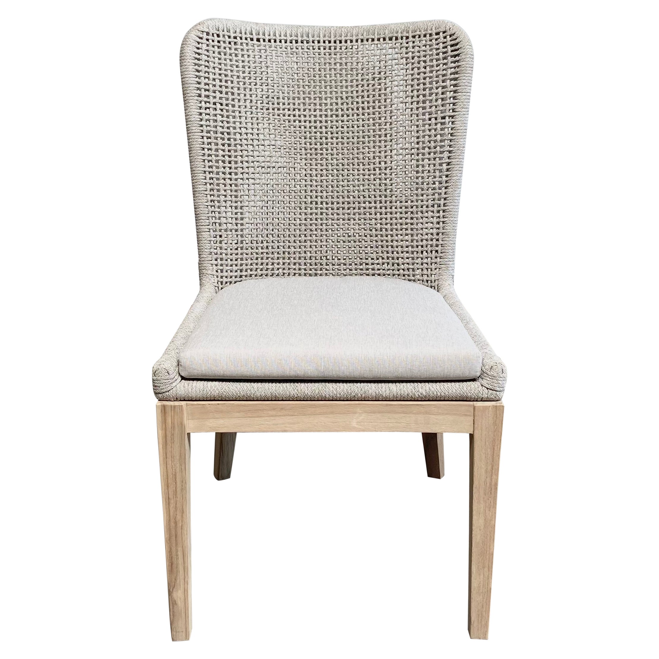 Teak Wood and Woven Rope Outdoor Dining Chairs For Sale