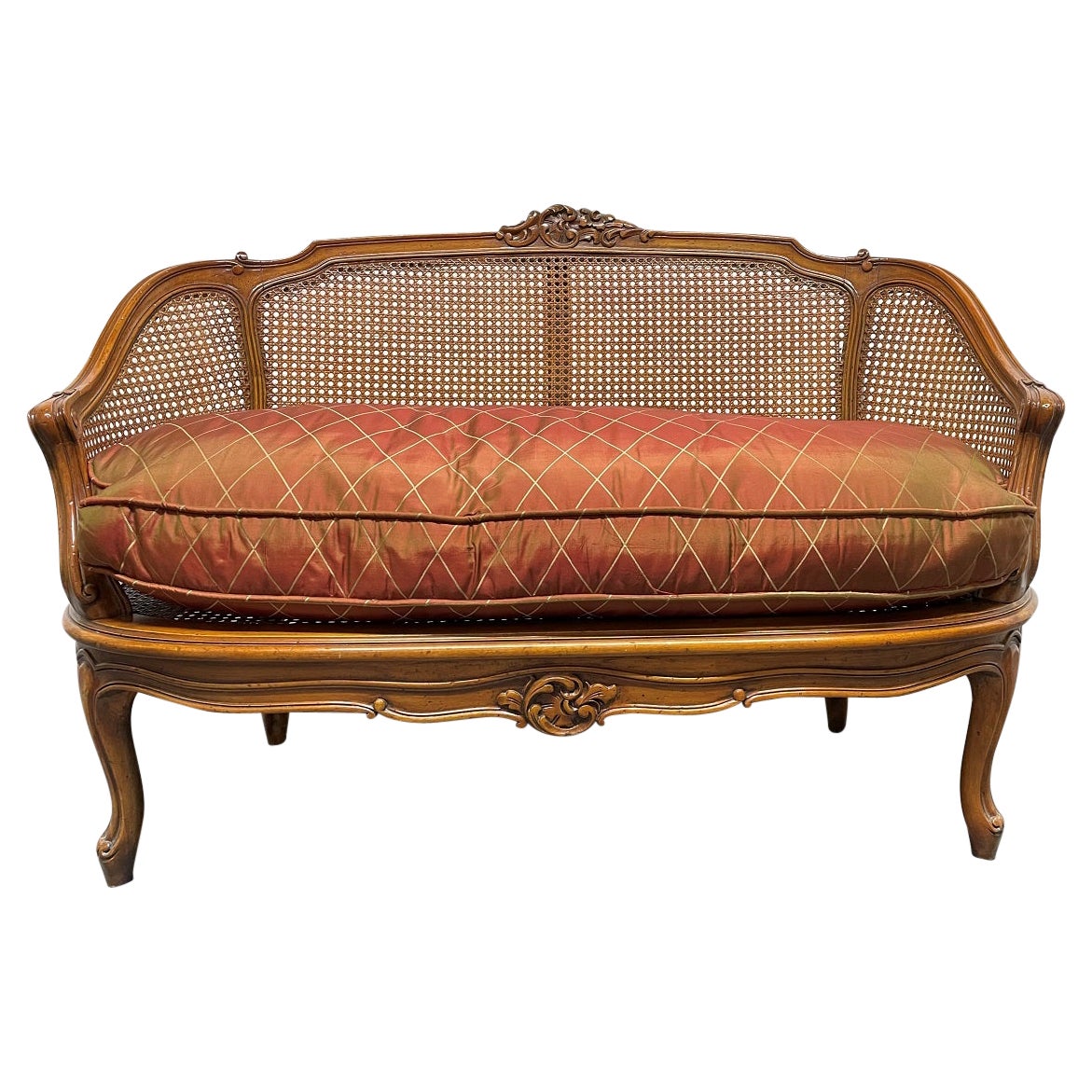 French Antique Style Cane Loveseat For Sale