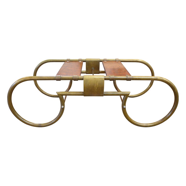 Unusual Brass & Burl Coffee Table Base For Sale
