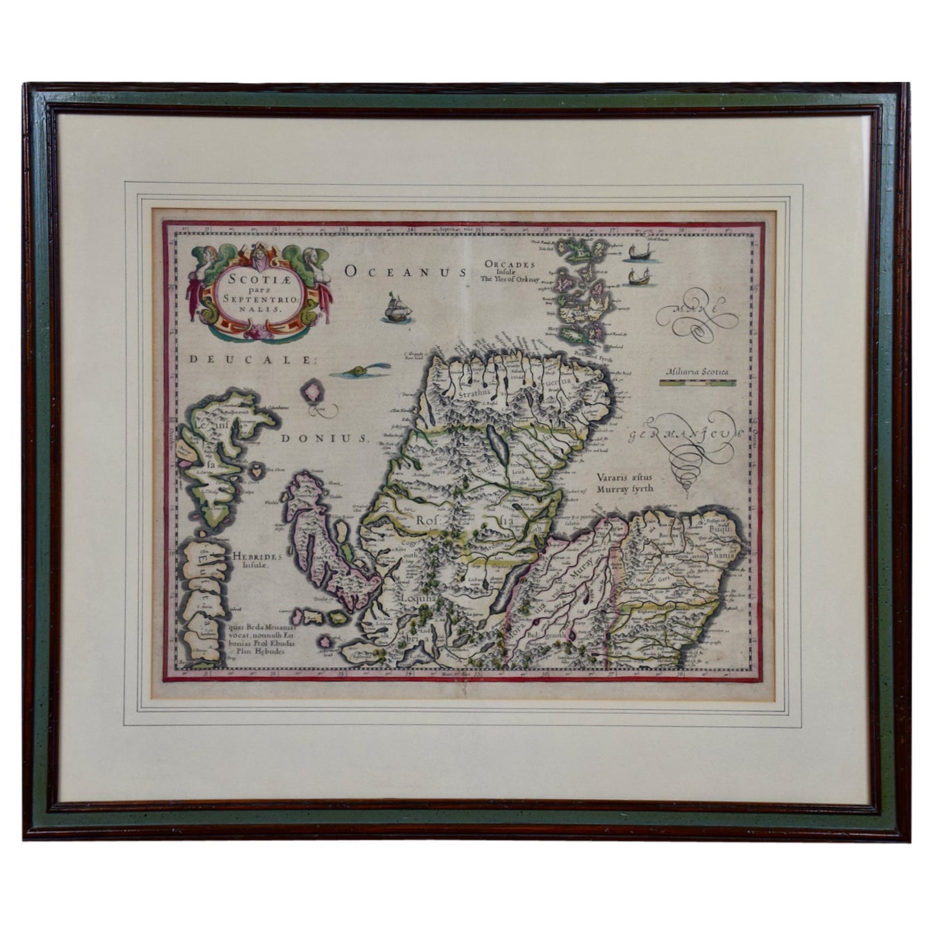 17th Century Hand-Colored Map of Northern Scotland by Mercator