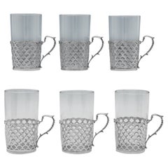Set of 6 Mid-Century Modern Sterling Silver Tea Cups, Mappin & Webb, 1948