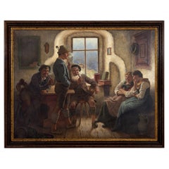 M. Wachsmuth 1890s Oil Painting German Bavarian Tavern Scene Lederhosen & Dirndl