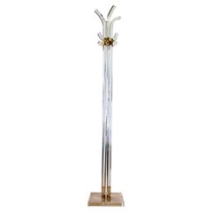 Charles Hollis Jones Style Vintage Acrylic / Lucite and Brass Standing Coat Rack