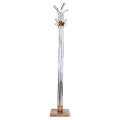 Charles Hollis Jones Style Retro Acrylic / Lucite and Brass Standing Coat Rack