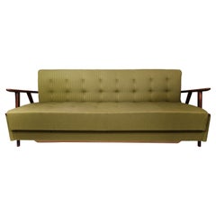 Sofa Bed Upholstered with Green Wool Fabric and Legs in Teak, of Danish Design