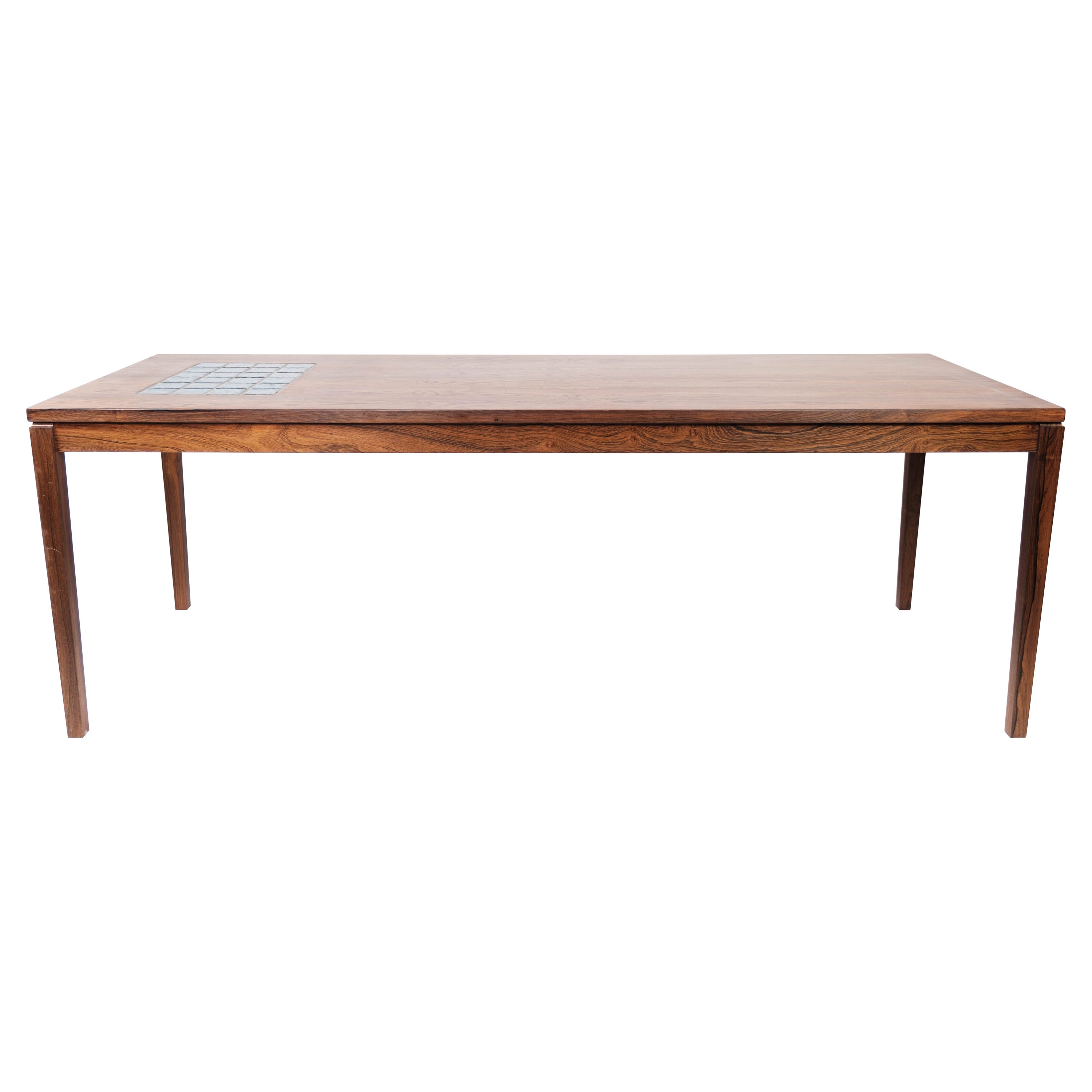 Coffee Table in Rosewood with Blue Tiles of Danish Design from the 1960s