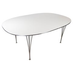 Super Ellipse Dining Table with White Laminate Designed by Piet Hein, 1998
