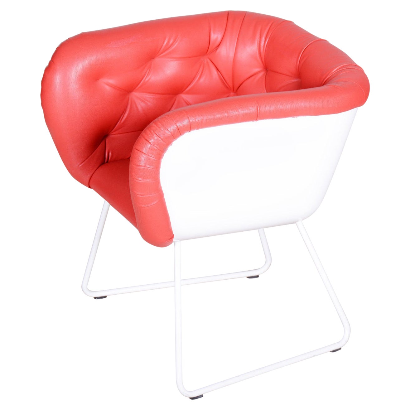 Mid-Century Red and White Armchair, Original Condition, Czechia, 1960s For Sale