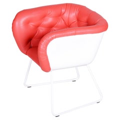 Mid-Century Red and White Armchair, Original Condition, Czechia, 1960s