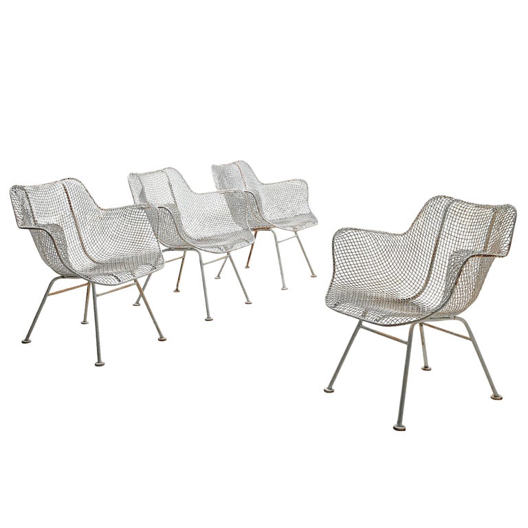John Woodard Set of Four White 'Sculptura' Patio Chairs For Sale