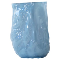 Hand Blown Contemporary Small Wrinkle Blue Glass Vase by Erik Olovsson