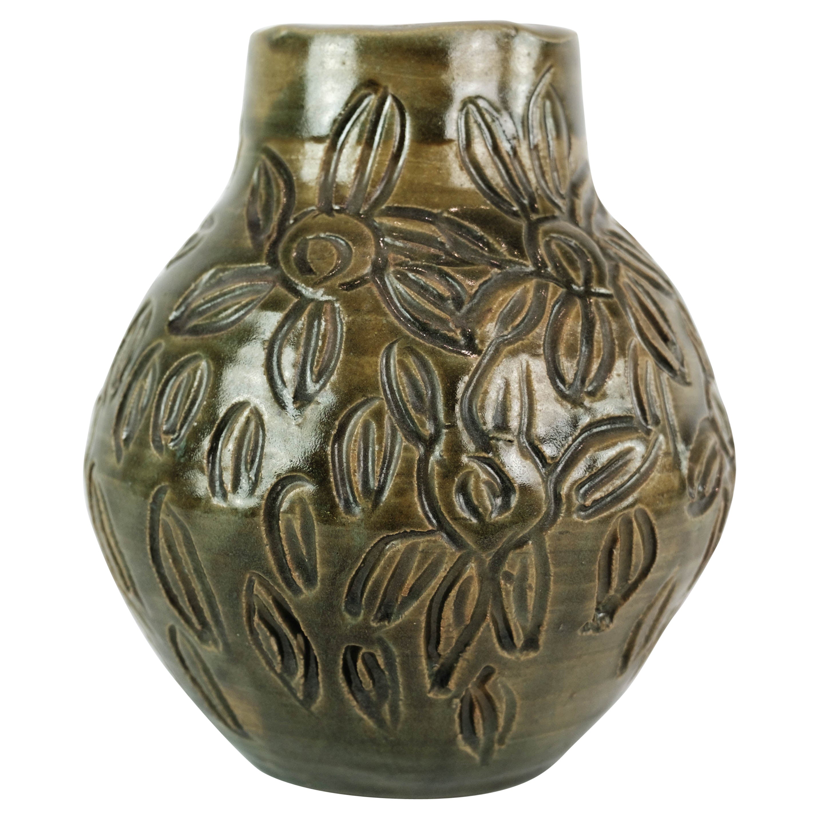 Ceramic Vase with Dark Glaze of Unknown Danish Artist, 1960s