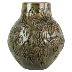 Keramische Vase mit dunkler Glasur aus Dänemark aus den 1960er Jahren