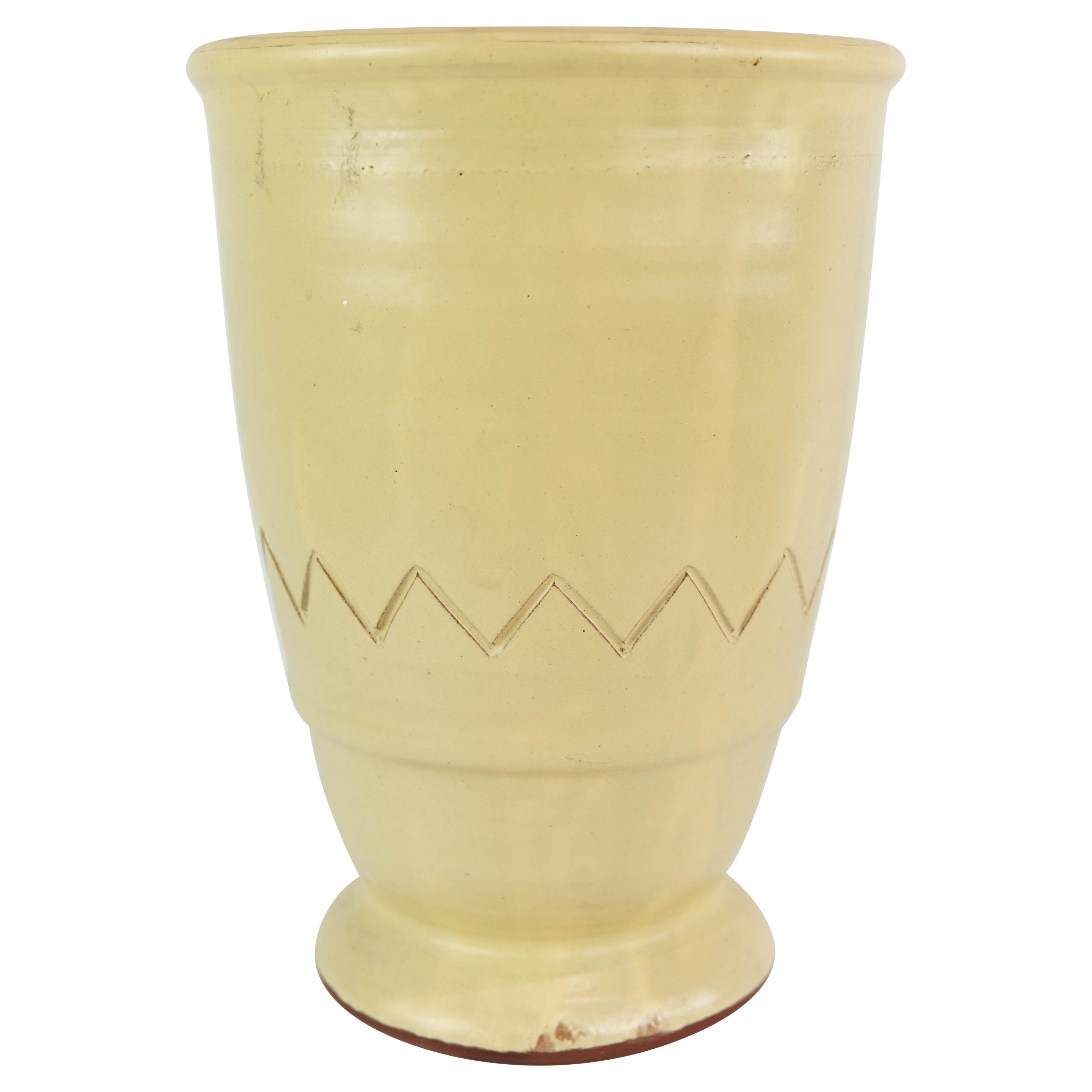Ceramic Vase With Light Glaze & Simpel Pattern Made In Denmark From 1960s For Sale