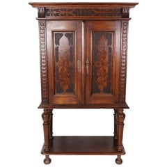 Large Cabinet of Mahogany and Walnut Decorated with Carvings, 1860s