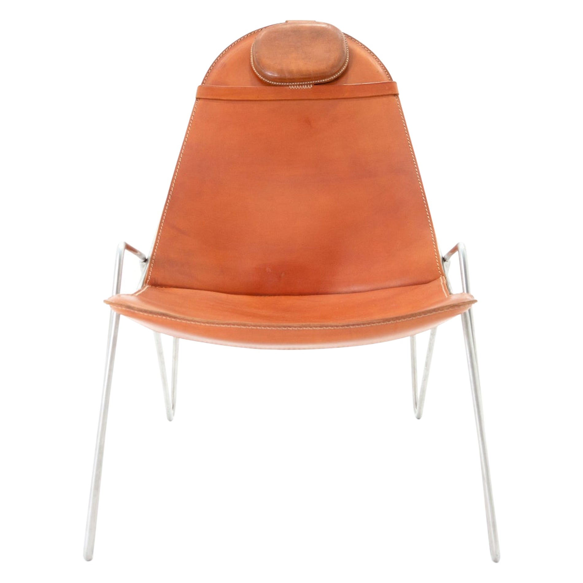 Easy Chair, with Belted Vegetable Tanned Cowhide Sling on Stainless Steel