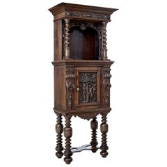 Antique 19th Century Flemish Carved Oak Hall Cupboard on Stand