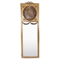 Tall Mirror of Gilded Wood and Decorated with Engraving from the 1820s