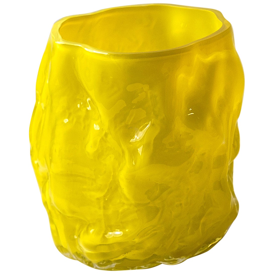 Hand Blown Contemporary Wrinkle Neon Yellow Glass Vase by Erik Olovsson