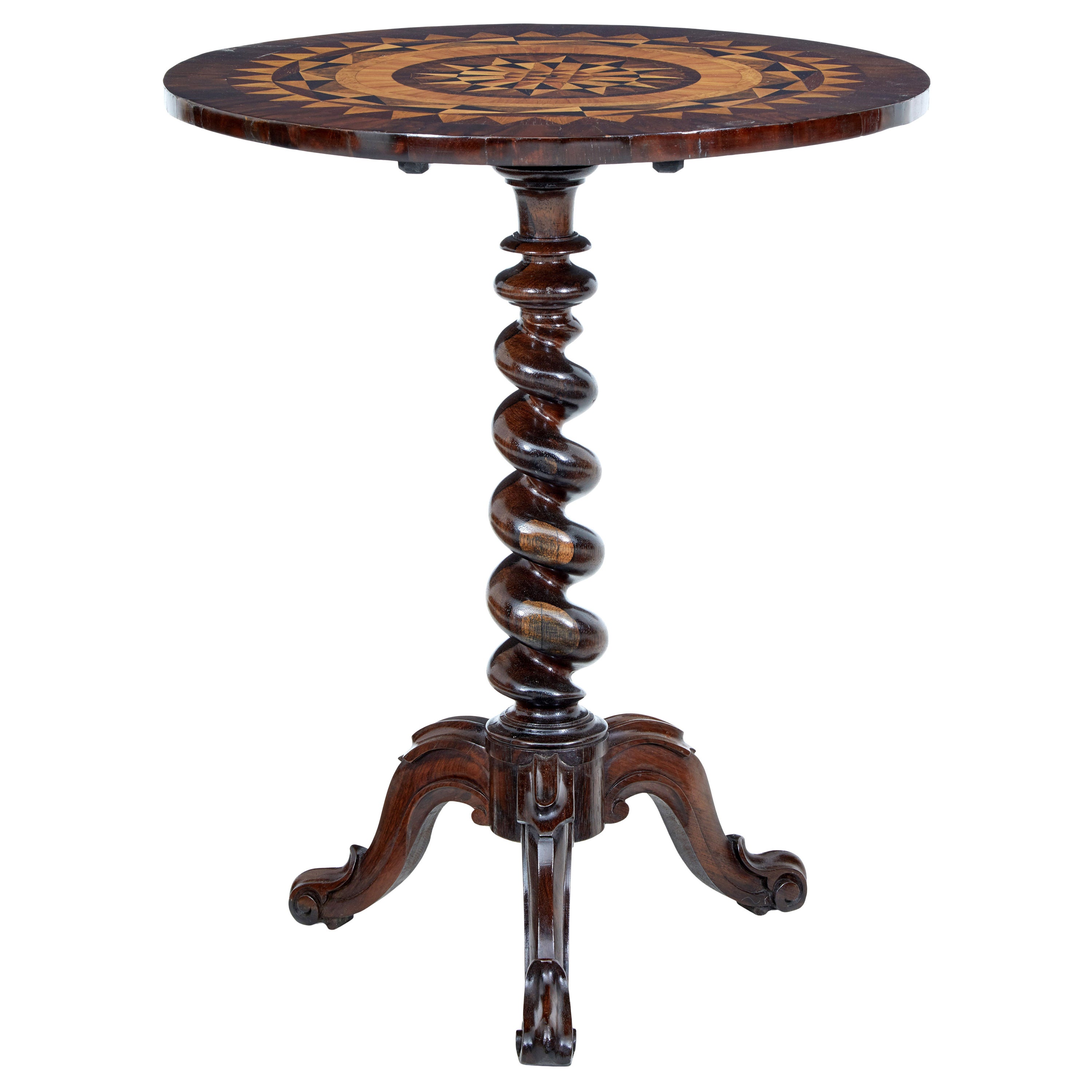 Early Victorian 19th Century Walnut Inlaid Tilt Top Occasional Table