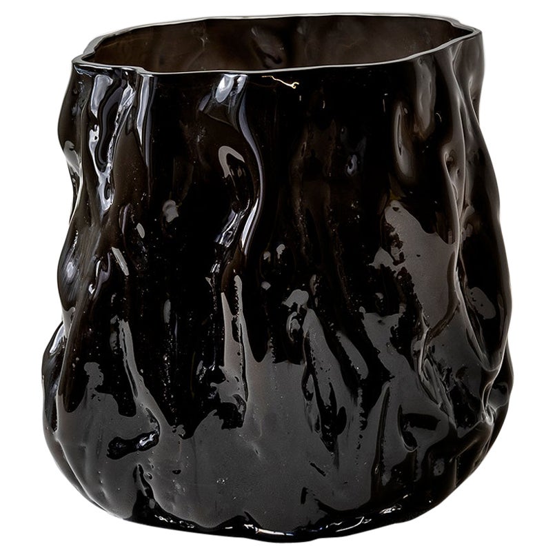 Hand Blown Contemporary Wrinkle Black Glass Vase by Erik Olovsson