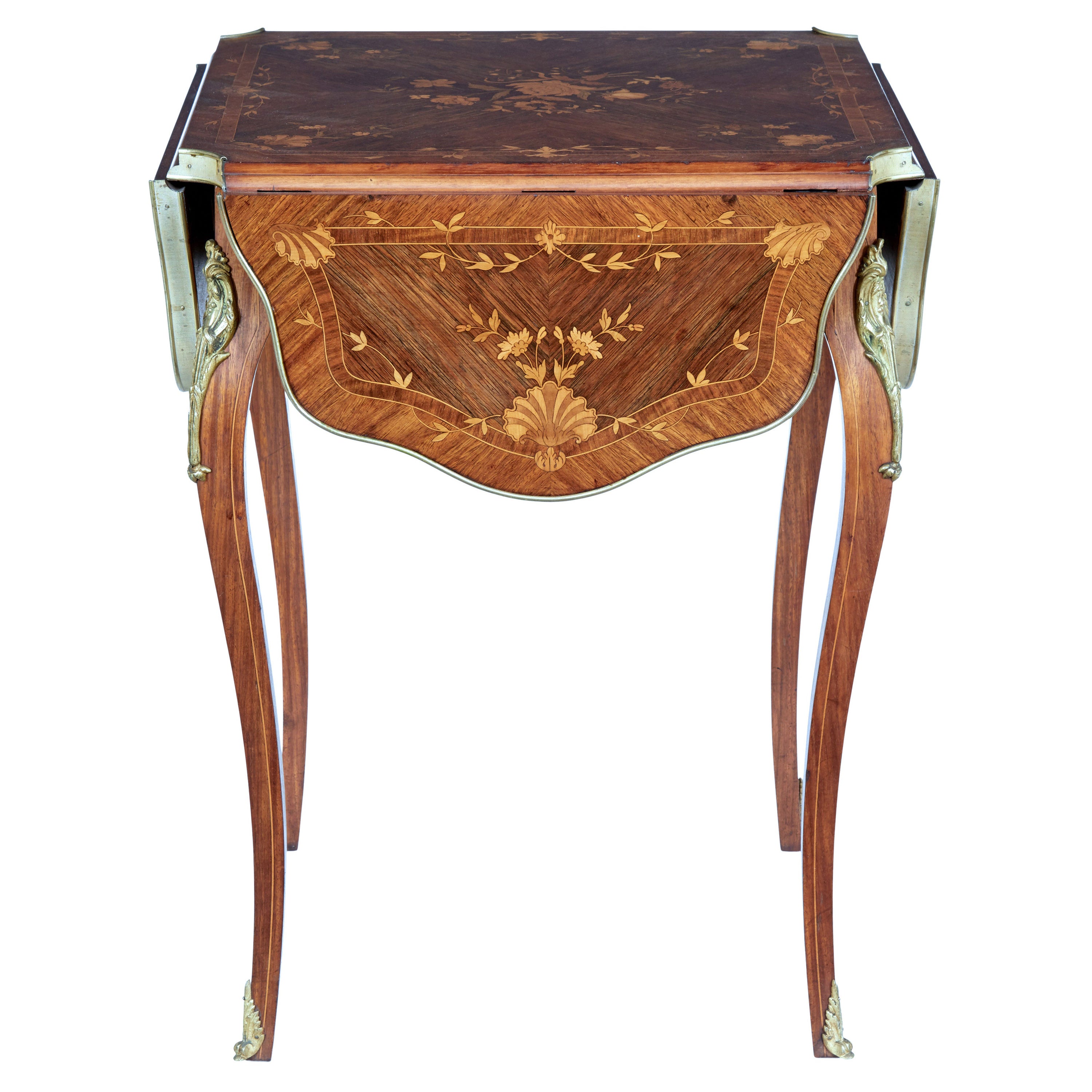 19th Century Walnut Inlaid Envelope Drop Leaf Occasional Table