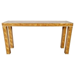 Woven Rattan Console Table with Brass Details, 1970s