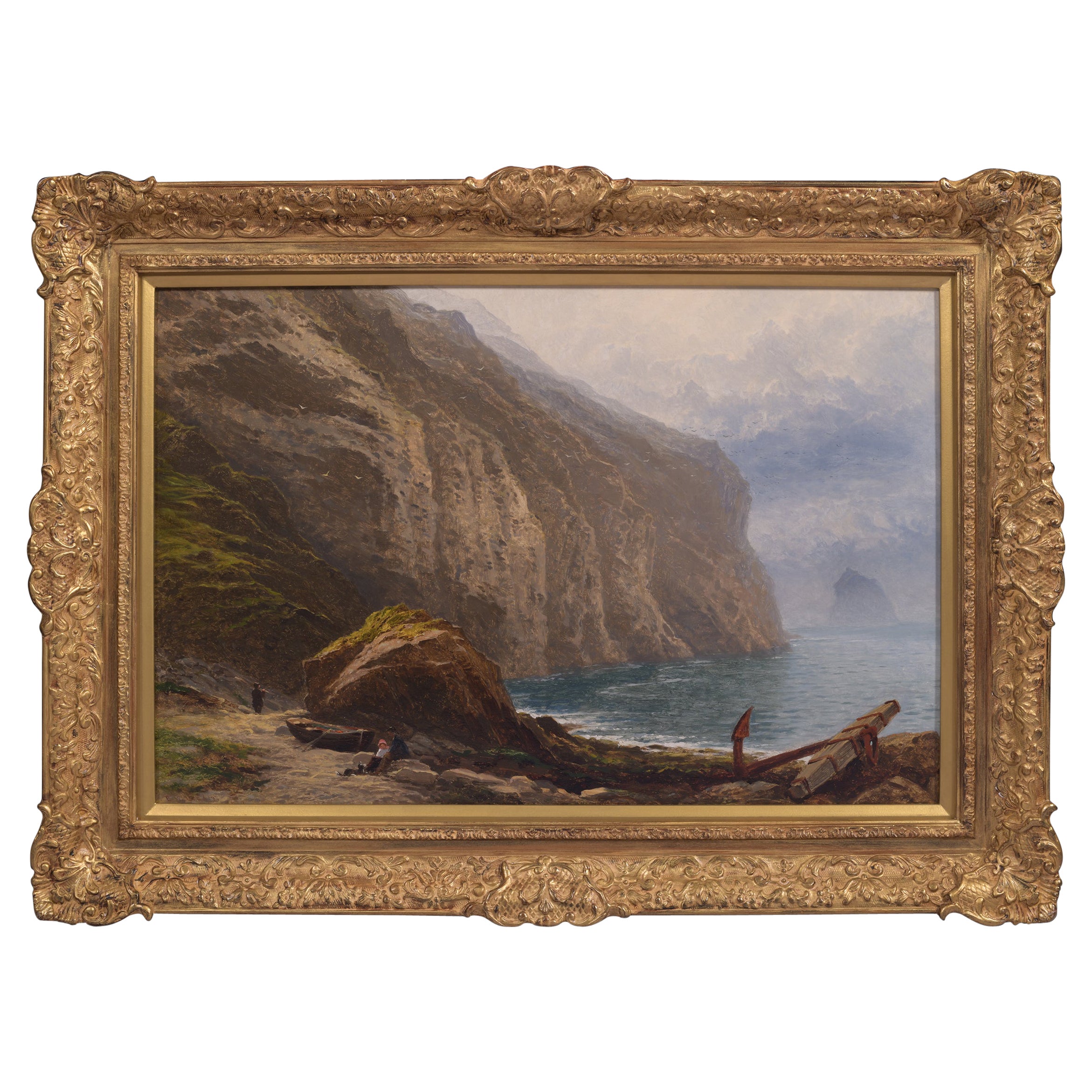 19th Century Coastal Scene of Tintagel in Cornwall, UK by Benjamin. W. Leader For Sale