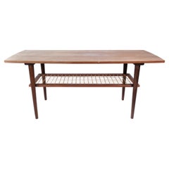 Coffee Table in Teak with Papercord Shelf of Danish Design from the 1960s