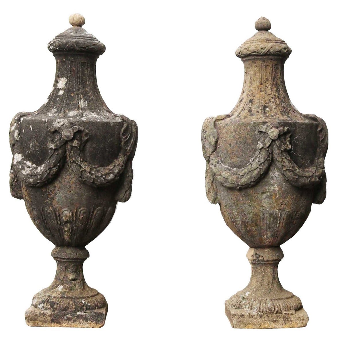 Two Coade Style Lidded Urns