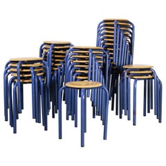 1960's Simple French Stacking School Stools, Blue, Various Qty Available