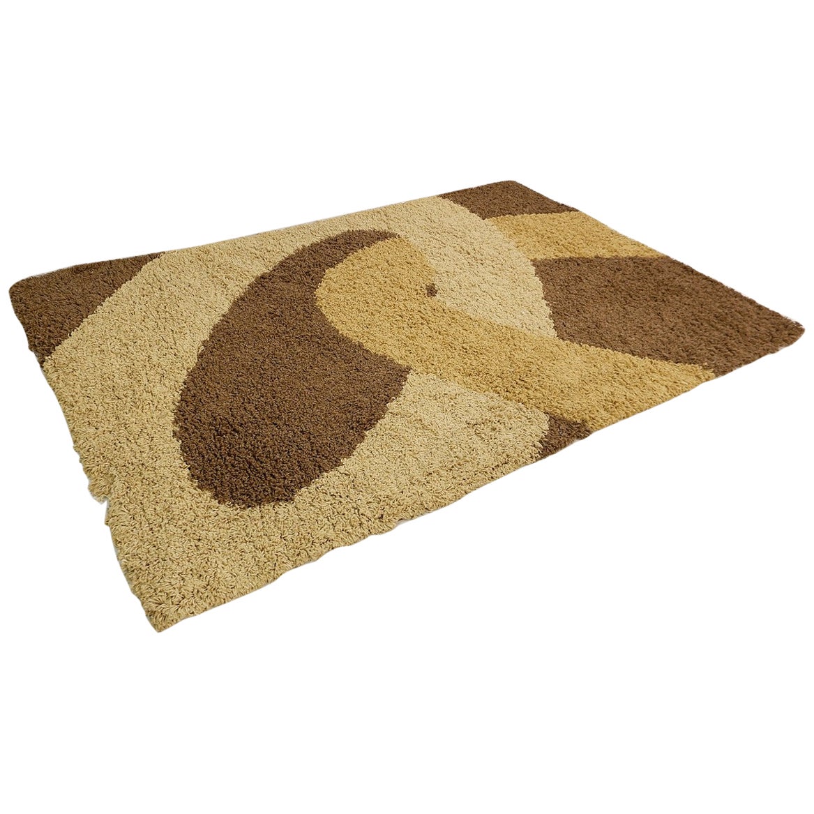 Mid-Century Modern Brown and Beige Wool Rug, 1970s