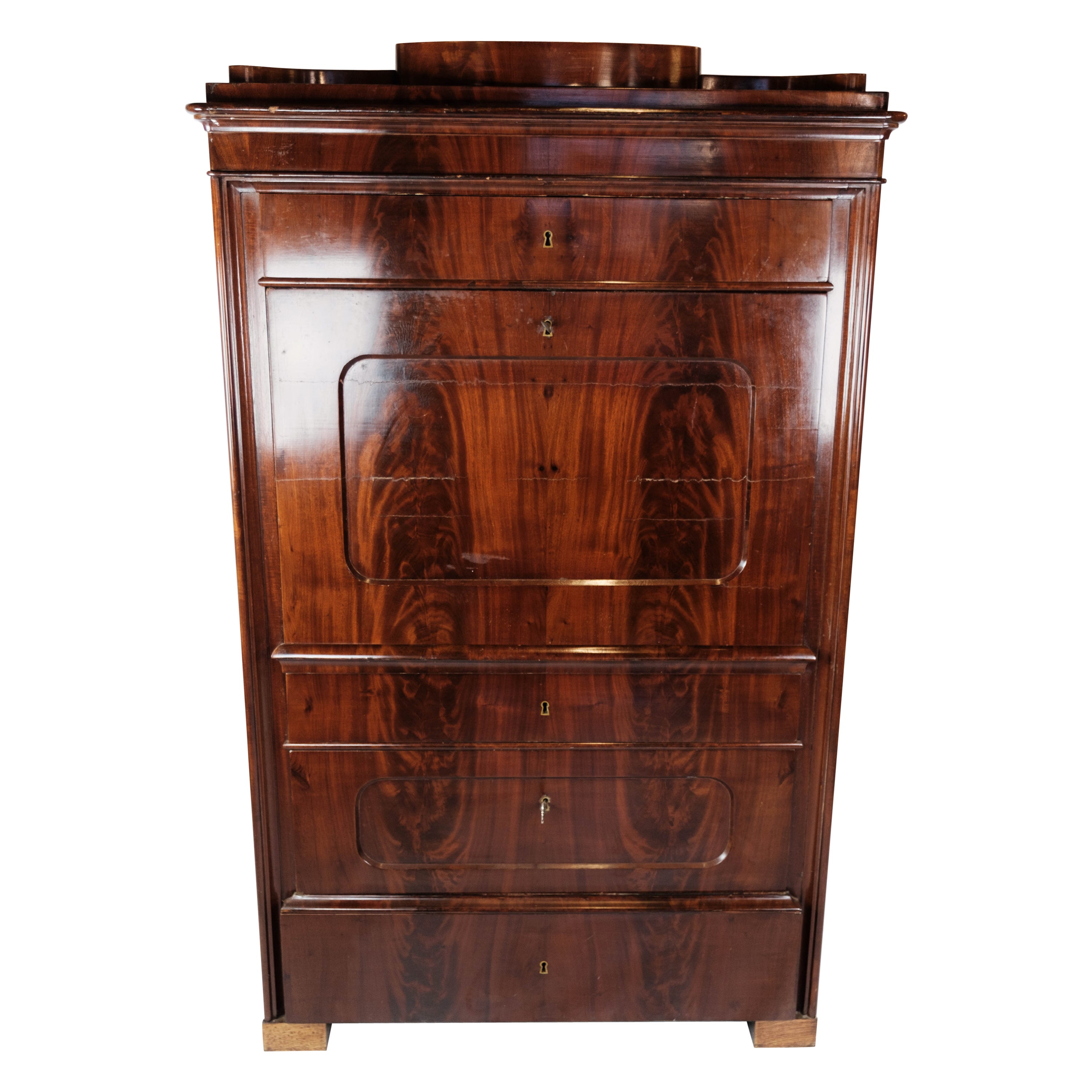Secretary Made In Mahogany WQith Inlaid Wood From 1840s For Sale