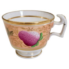 Coalport John Rose Orphaned Porcelain Coffee Cup, Pink Strawberries, ca 1815