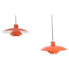 Two Orange PH4 Pendants Designed by Poul Henningsen, 1950s