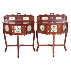Set Portuguese Colonial Wall Nightstands by Meranti with Tiles, 1930