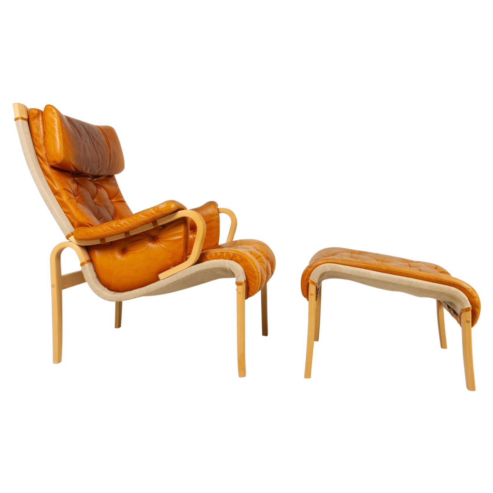 Scandinavian Modern Lounge Chair and Stool by Nielaus & Jeki Møbler, 1980s