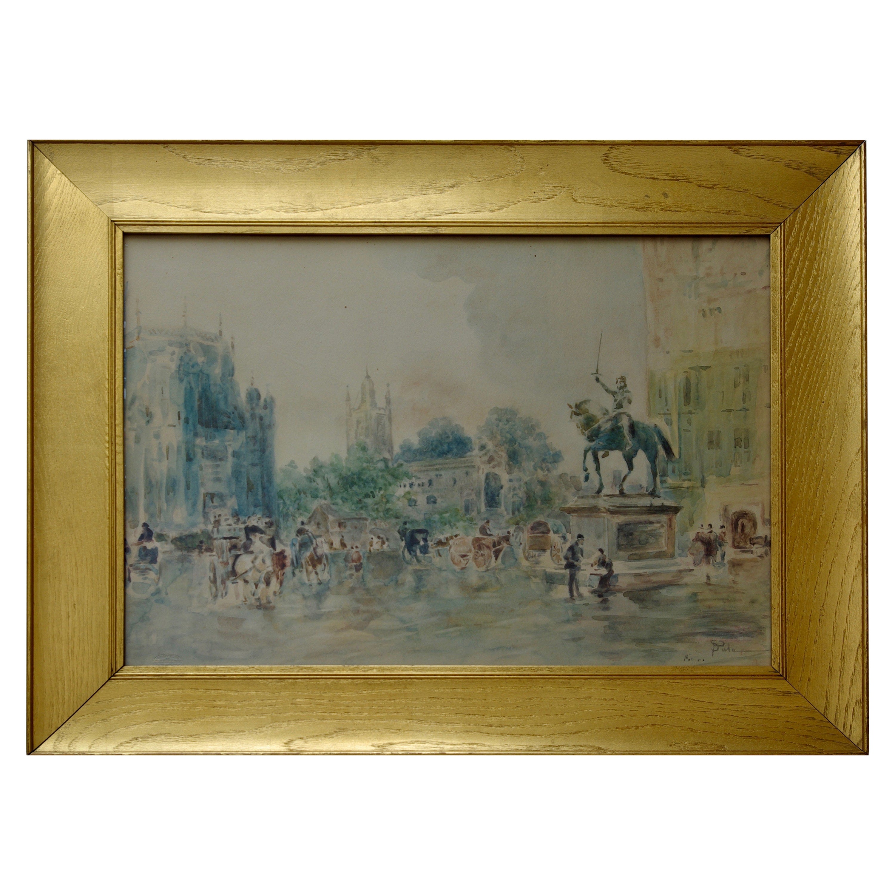 Aquarelle sur papier signée Paolo Sala, Parliament Square à Londres en vente